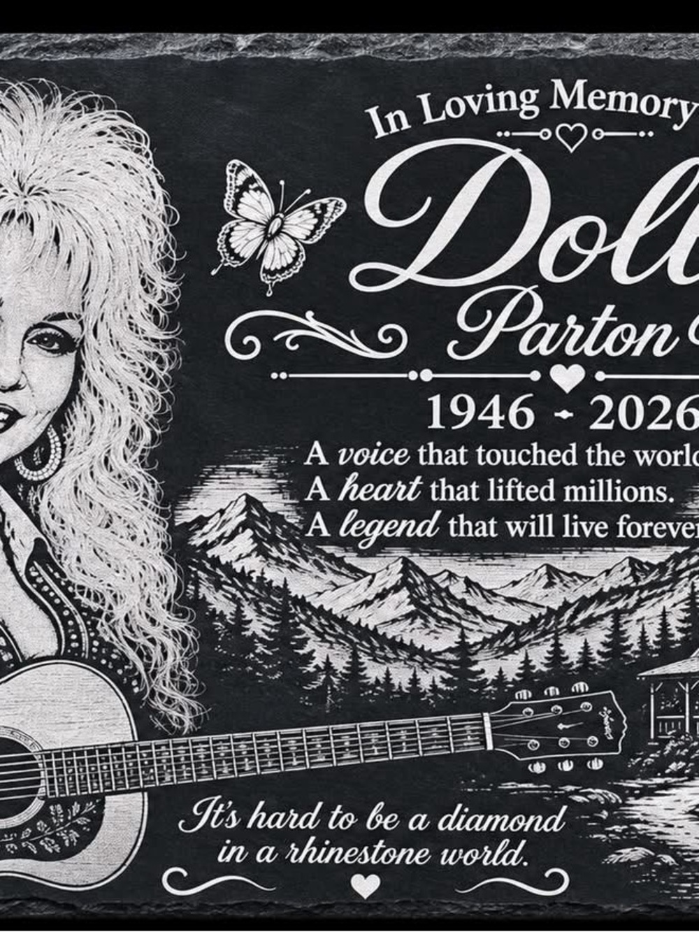 In Loving Memory Wall Art Print - Black and White Tribute 12 x 8 slate plaque